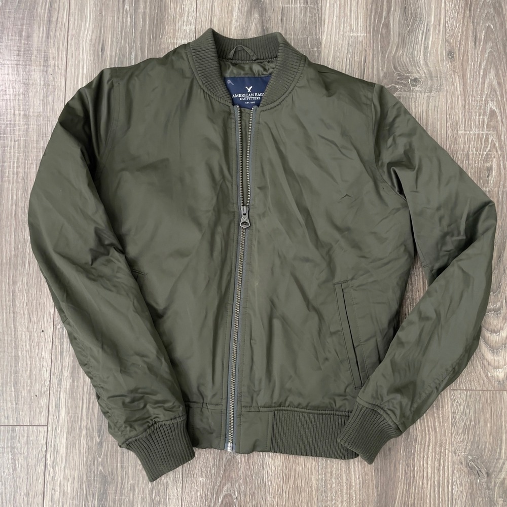 American Eagle Outfitters Olive Green Quilted Bomber Jacket Womens XS Full Zip